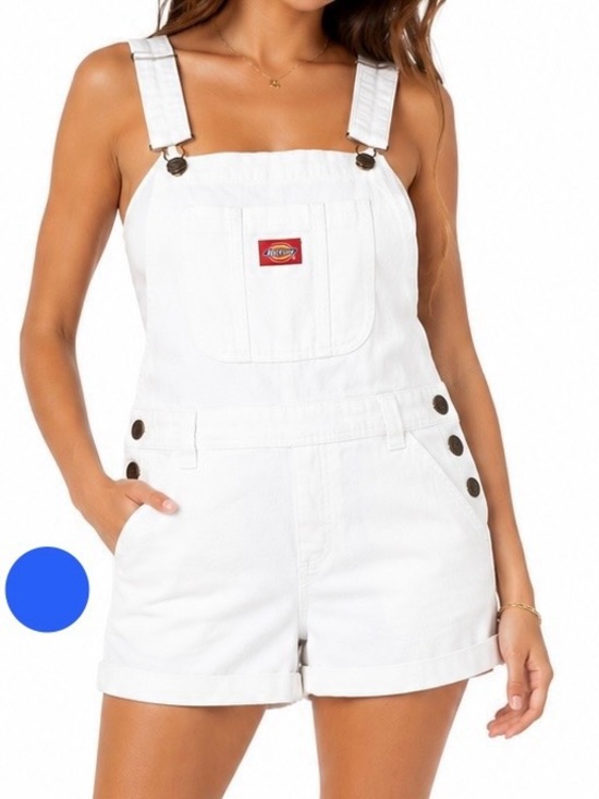 Dickies Denim - Dickies Girl White Shortalls Overalls Shorts Women’s Size Large Stretch